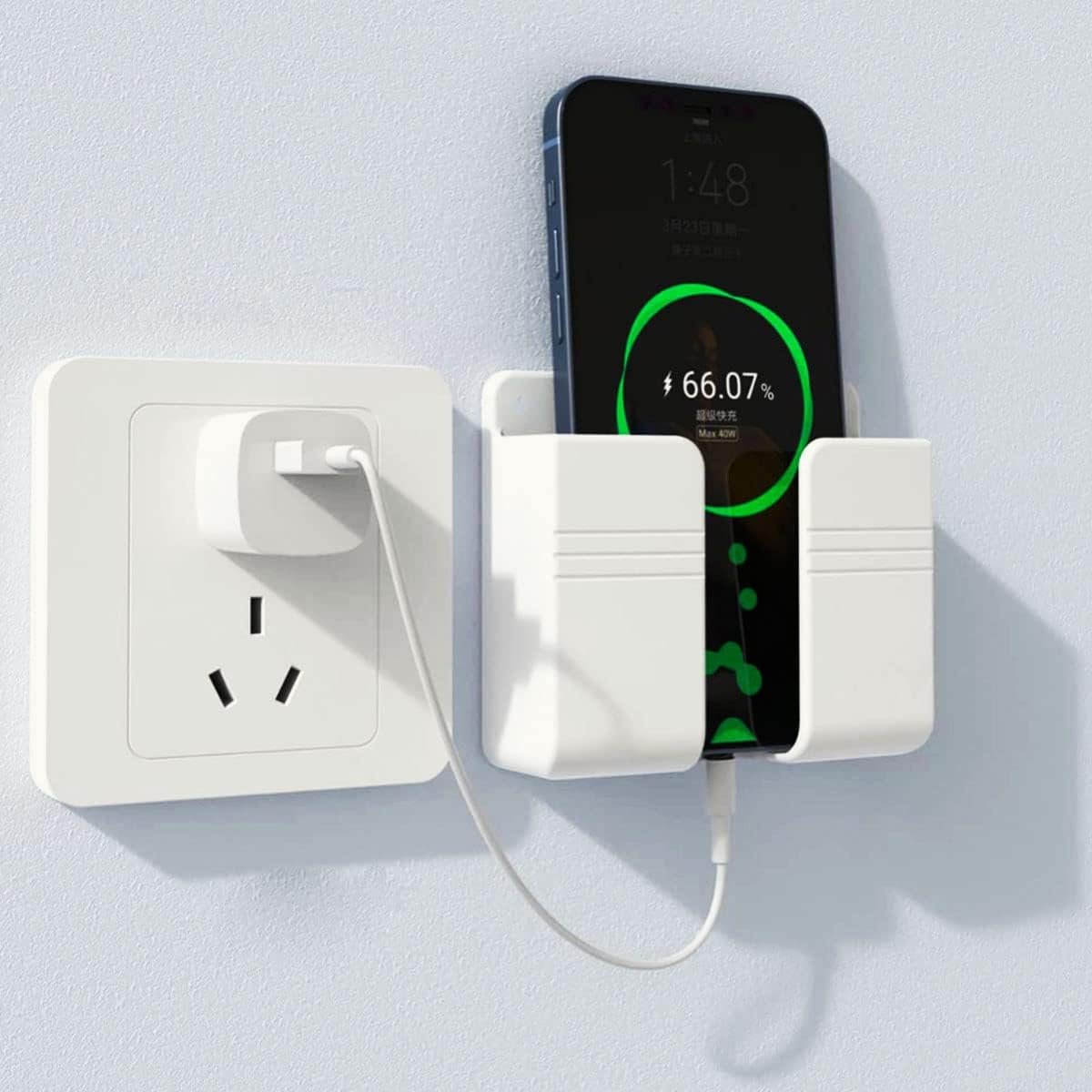 white a icall Wall Mounted Mobile Holder for Bedroom, Office, Kitchen, Multi-Functional holder - Image 1