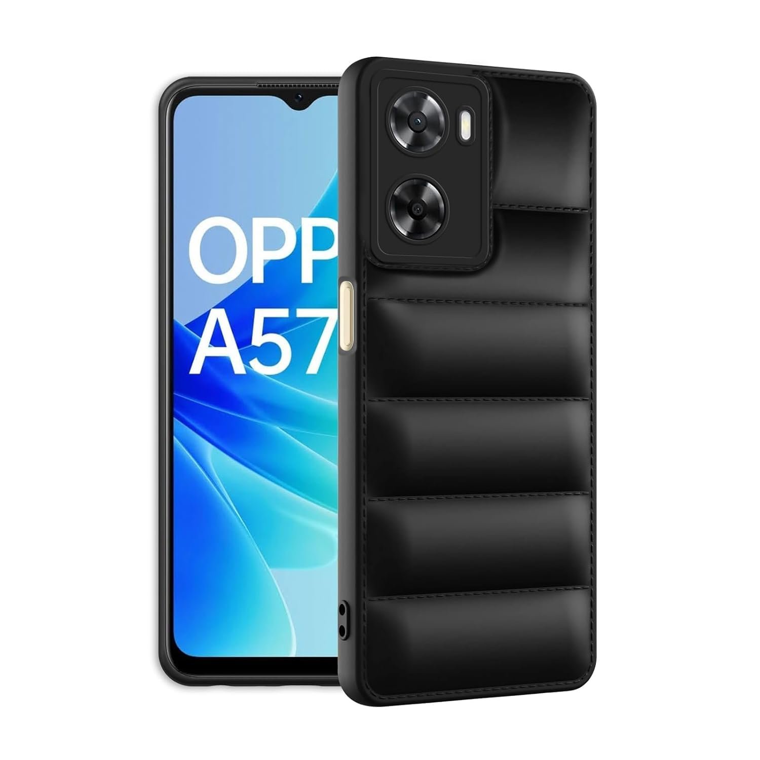 61BcYslyZdL._SL1500_ icall Puffer Case Camera Protection Soft Back Cover for Oppo A57 4G 2022 - Black - Rubber - Image 1