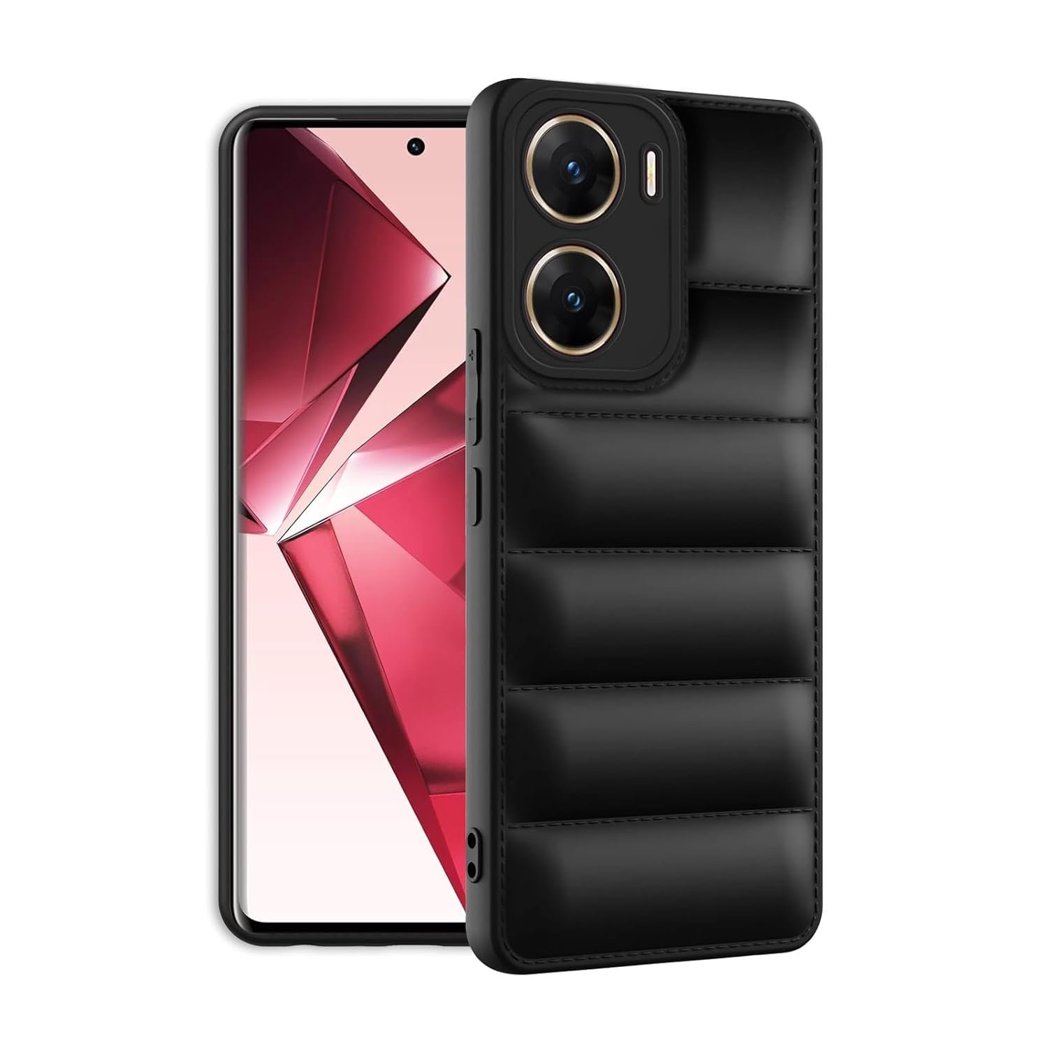 61C+ucExXGL._SL1500_ icall Puffer Case Camera Protection Soft Back Cover for Vivo V29e 5G - Black - Rubber - Image 1