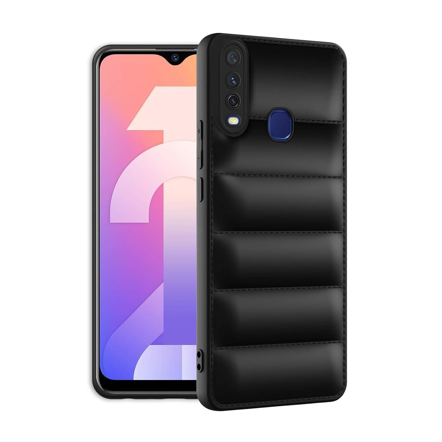 61GMzMSedWL._SL1500_ icall Puffer Case Camera Protection Soft Back Cover for Vivo Y12 / Vivo Y15 / Vivo Y17- Black - Rubber - Image 1