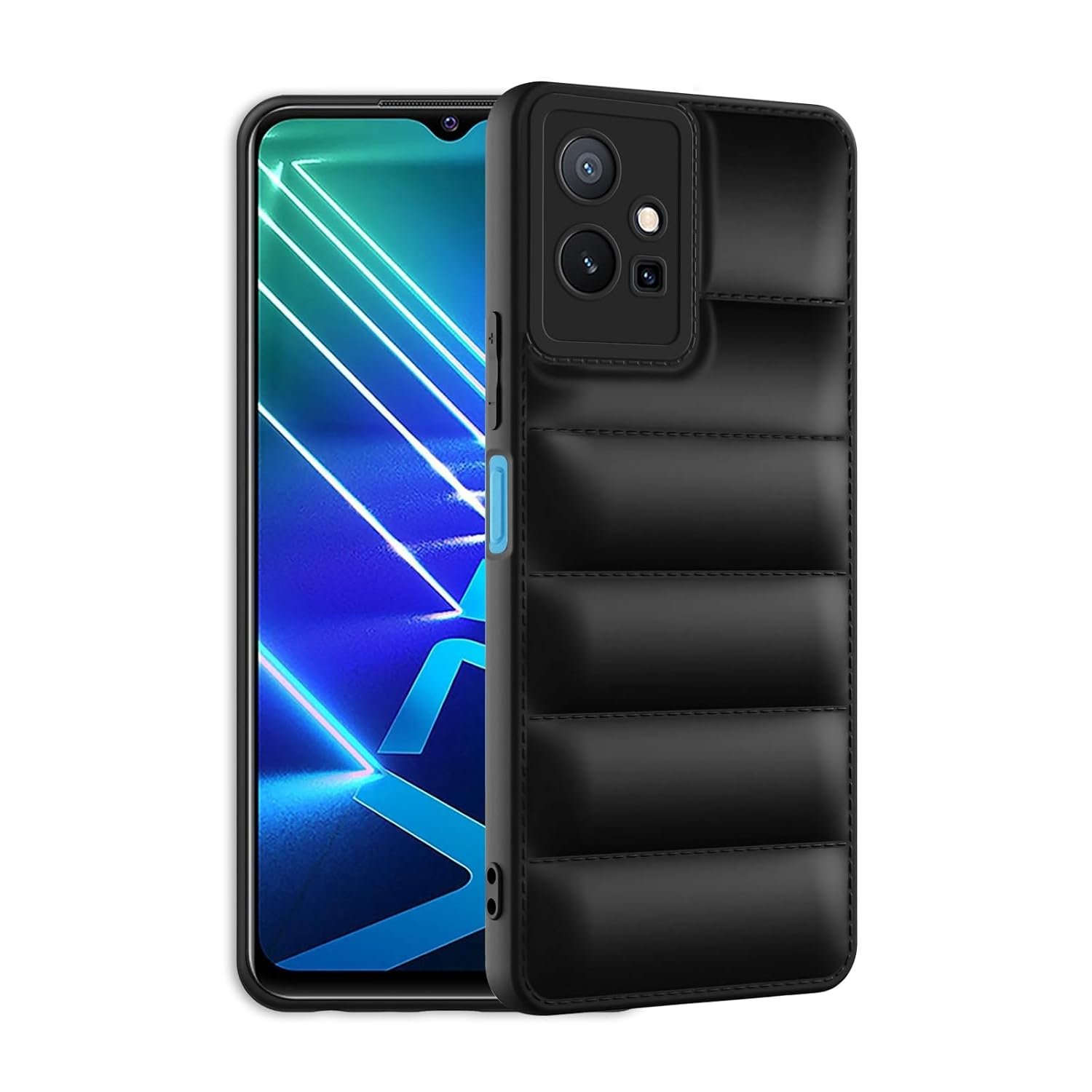 61JW7EYTbBL._SL1500_ icall Puffer Case Camera Protection Soft Back Cover for Vivo Y75 5G - Black - Rubber - Image 1