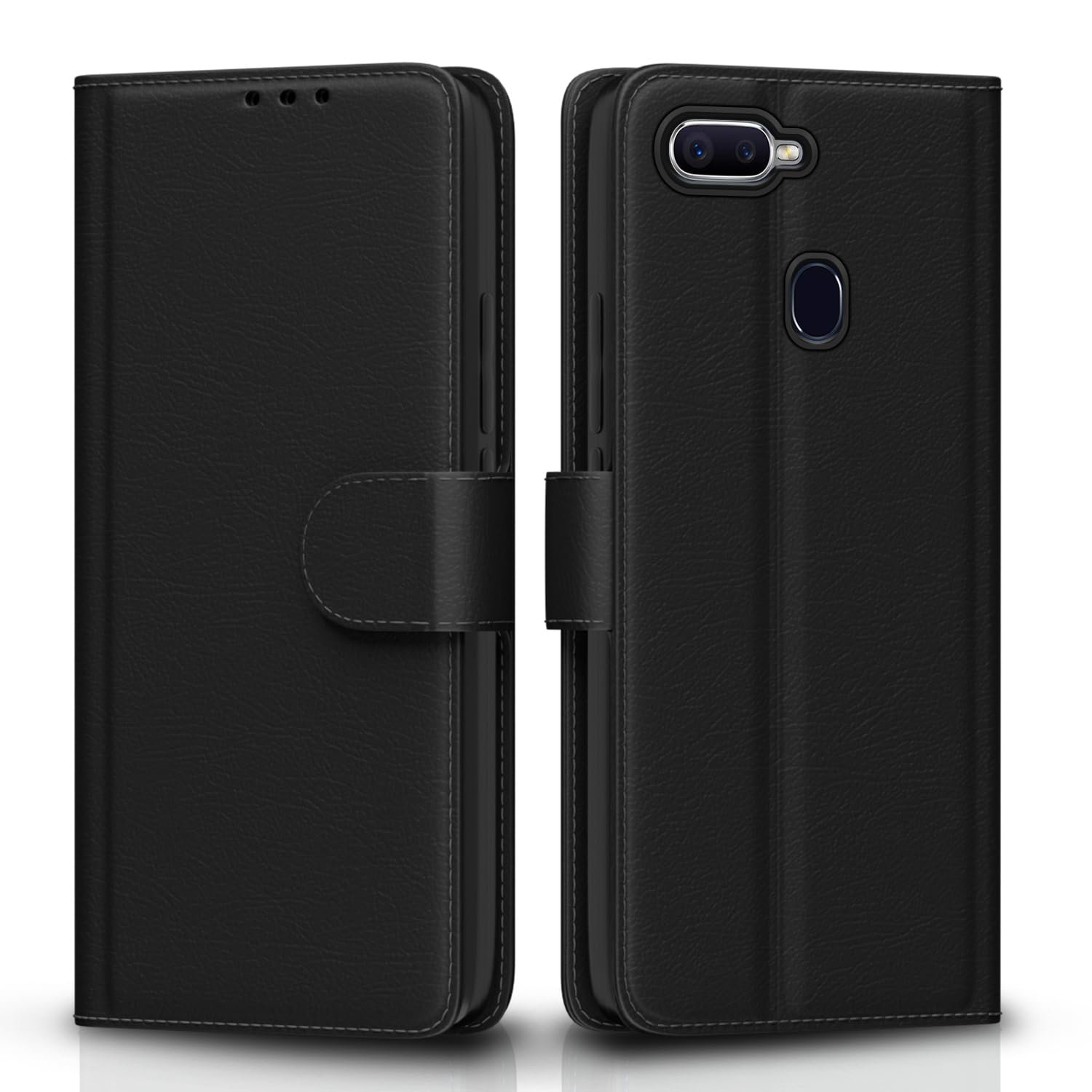 61QLkCfBCrL._SL1500_ icall Shock Proof Flip Cover Back Case Cover for Oppo F9 / F9 Pro / A5 / A5s /A7 / A11k /A12/Realme 2/2 Pro/Realme U1 (Flexible | Leather Finish | Card Pockets Wallet & Stand | Black) - Image 1