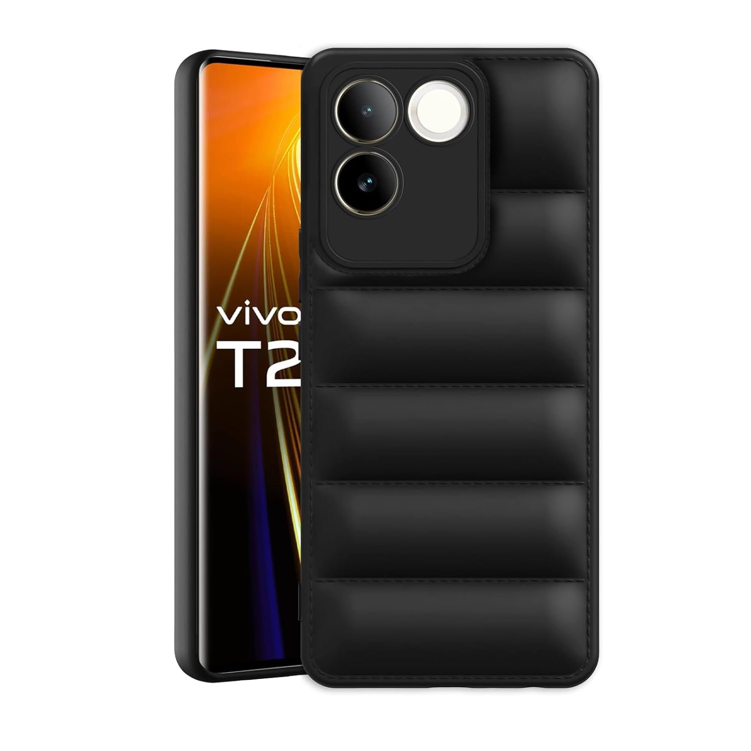 61S49W9mG2L._SL1500_ icall Puffer Case Camera Protection Soft Back Cover for iQOO Z7 Pro 5G / Vivo T2 Pro 5G - Black - Rubber - Image 1