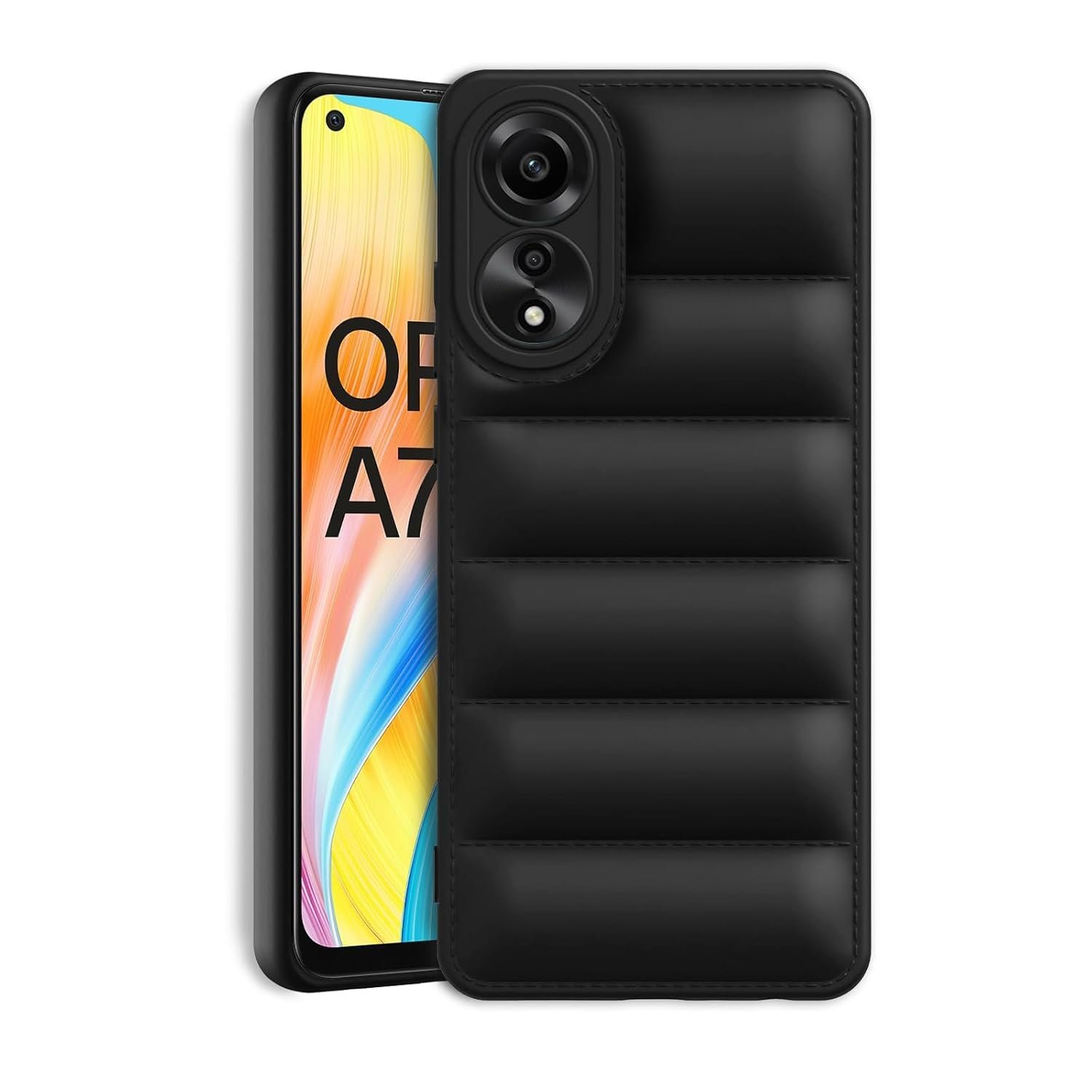 61SsB5KZWkL._SL1500_ icall Puffer Case Camera Protection Soft Back Cover for Oppo A78 4G - Black - Rubber - Image 1